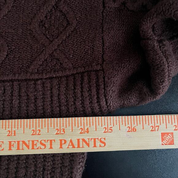 American Eagle Women's Cowl Neck Knit Sweater Large Brown Cabin Fisherman Cozy - Picture 6 of 10